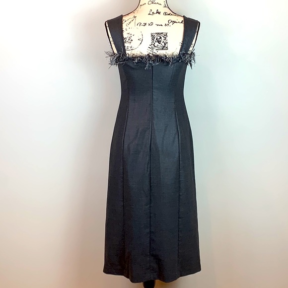 Armani Exchange Faux Feather Trim Wool Blend Midi Dress - Picture 2 of 7